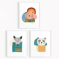 DECORACION PAJARITO - Trío de Cuadros deco niños de animales