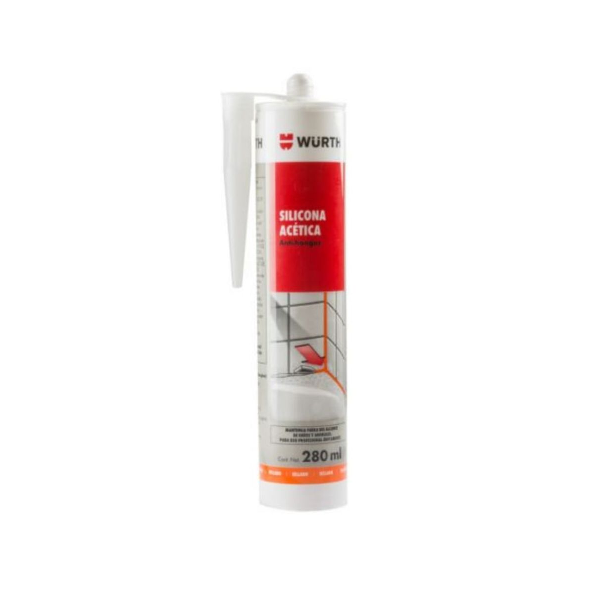 WURTH - Silicona Acética Basica Negra 280ml Wurth Pack 6 Unidades