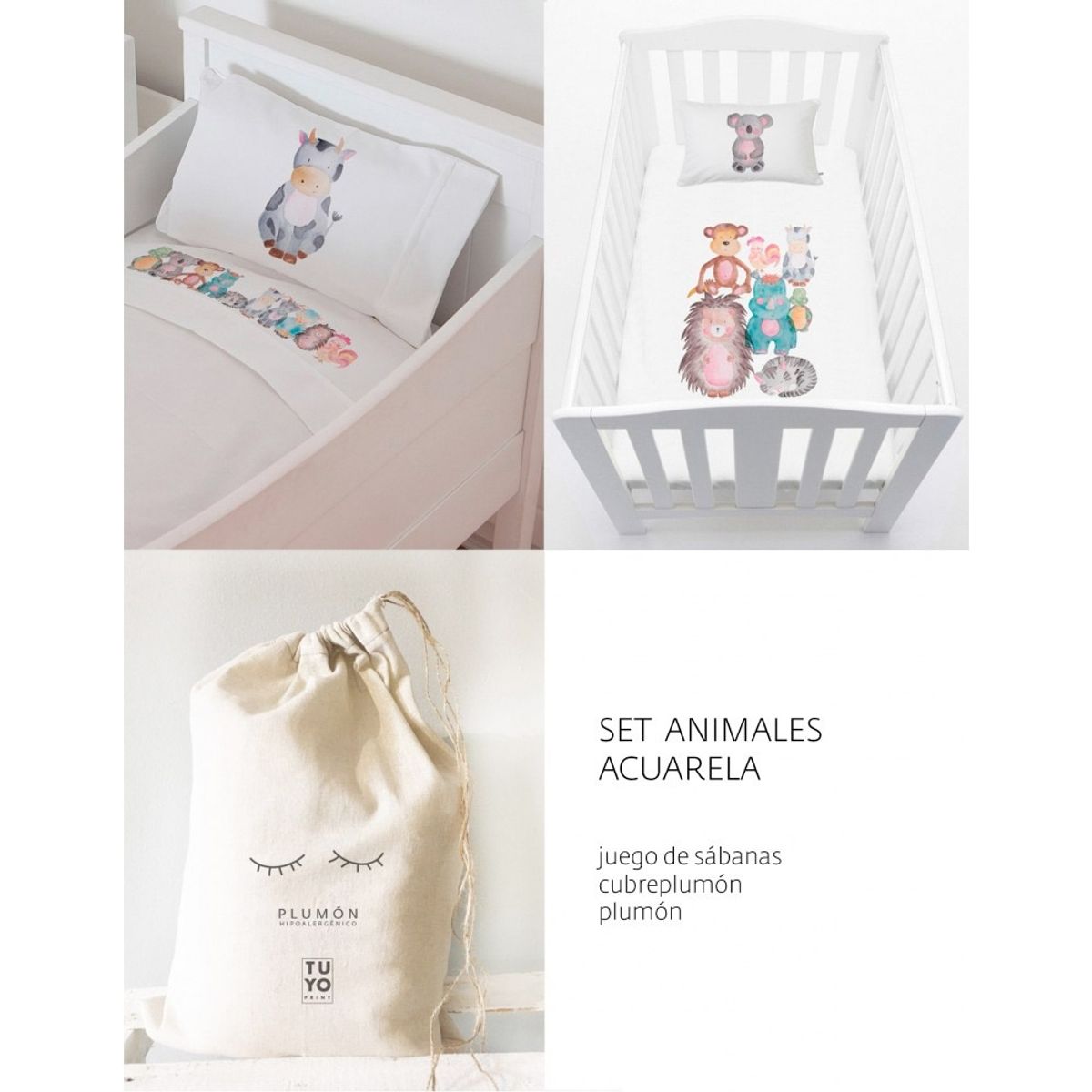 TUYO PRINT - Set Cuna Pack and Play Animales Acuarela - Tuyo Print