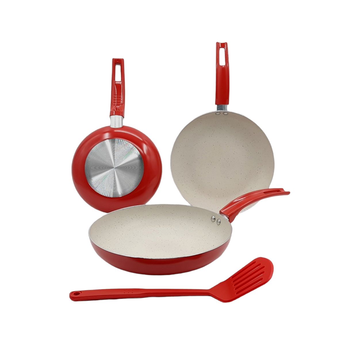 GENERICO - Sarten Set 3 Pcs Antiadherente 20 24 26 Cms Rojo
