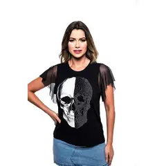 ROCK CAVIAR - POLERA MC PEDRERIA TWO FACE SKULL BLACK RC-14