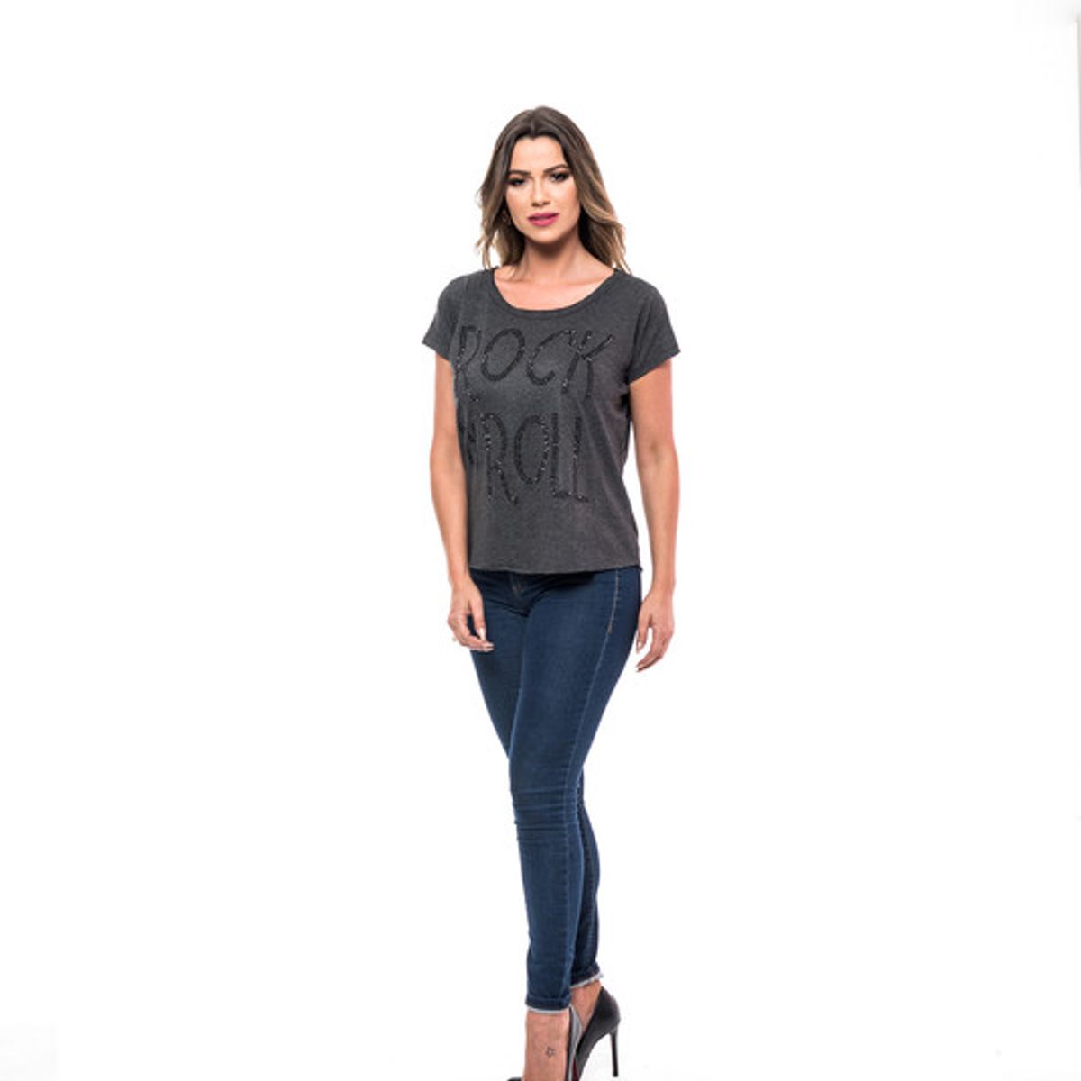 ROCK CAVIAR - POLERA MC PEDRERIA ROCK LETTERS GRAY  RC-17