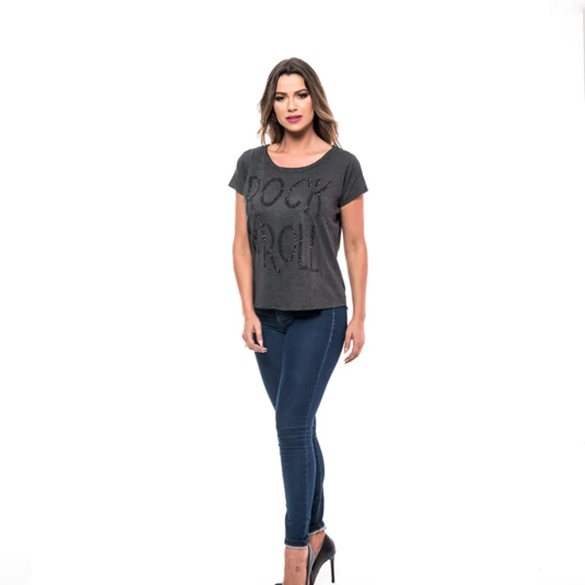 ROCK CAVIAR - POLERA MC PEDRERIA ROCK LETTERS GRAY  RC-17