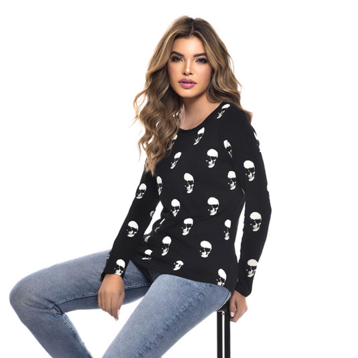 ROCK CAVIAR - POLERA ML ESTAMPADA SMALL SKULL BLACK RC-1