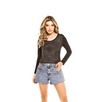 POLERA ML ESTAMPADA SKULL BLACK RC-3