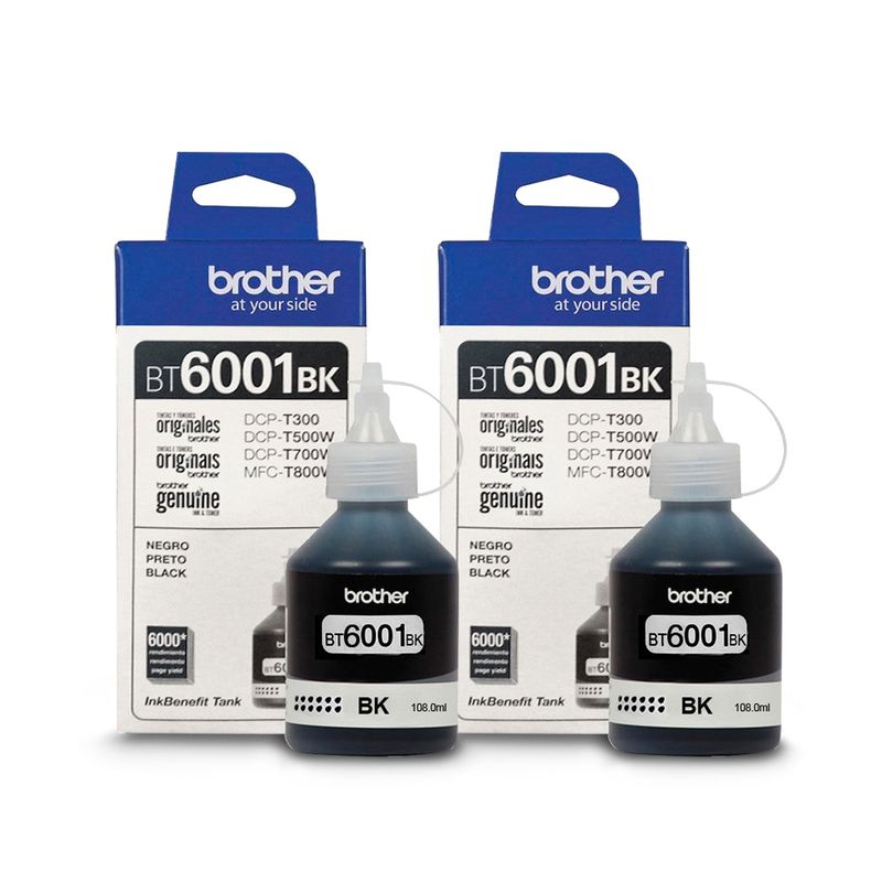 BROTHER - 2 Tintas Brother Bt6001 Bk Genuinas  T300 T500 T700 T800 T510w