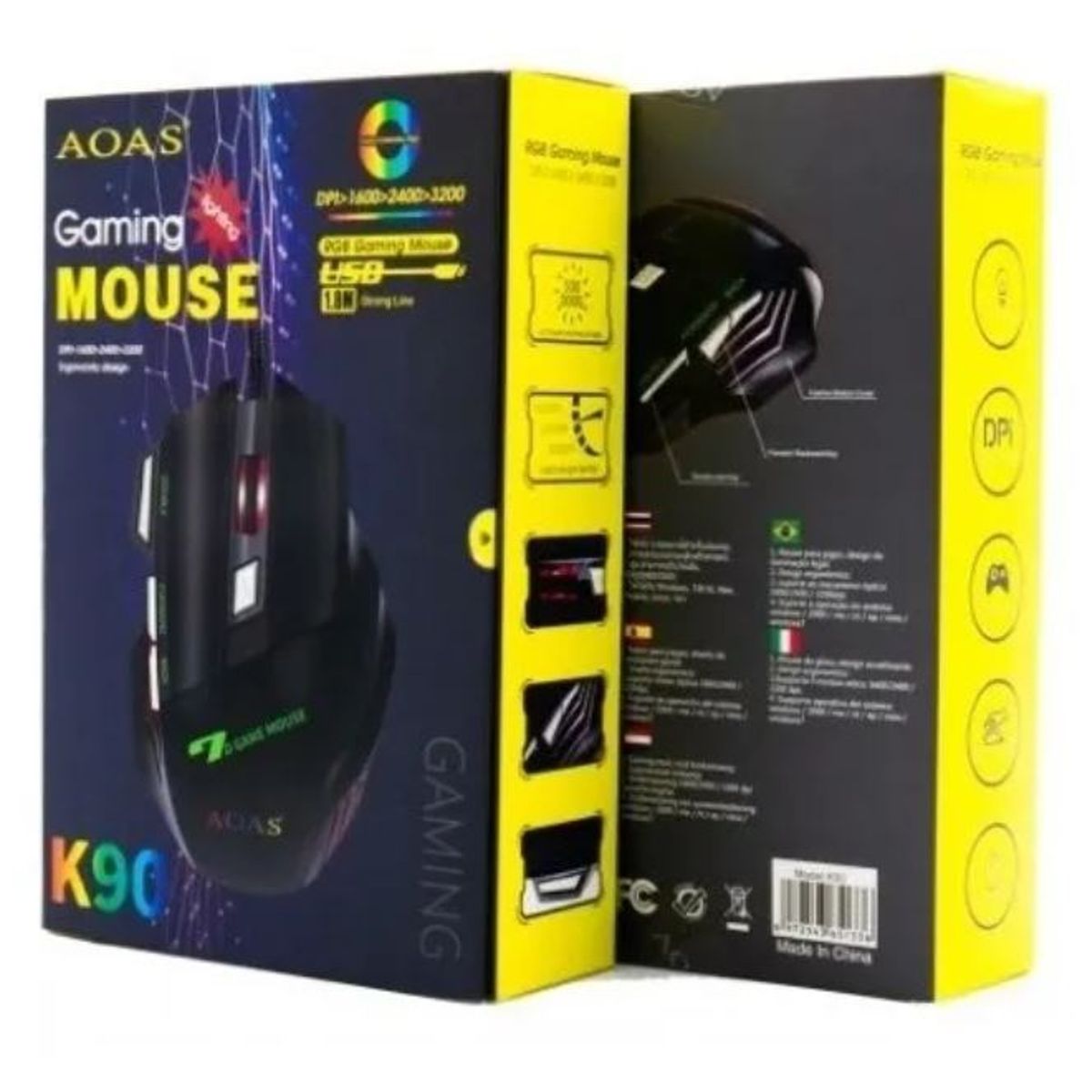 GENERICO - Mouse Gamer AOAS K90 Led Ergonomico 3200DPI 18mts Cable RGB