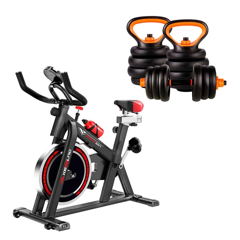 KEMILNG - Pack Bicicleta Home Fitness + Set Pesas 20 Kg Kettlebel
