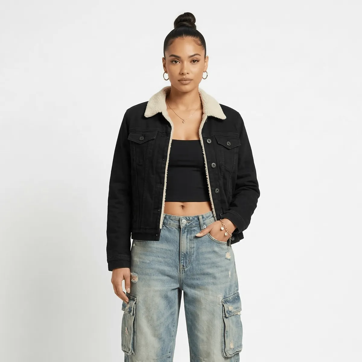 D'JOE - Chaqueta Mezclilla Jeans Chiporro Sherpa Mujer