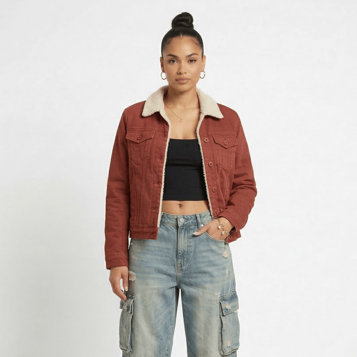 D'JOE - Chaqueta Mezclilla Jeans Chiporro Sherpa Mujer