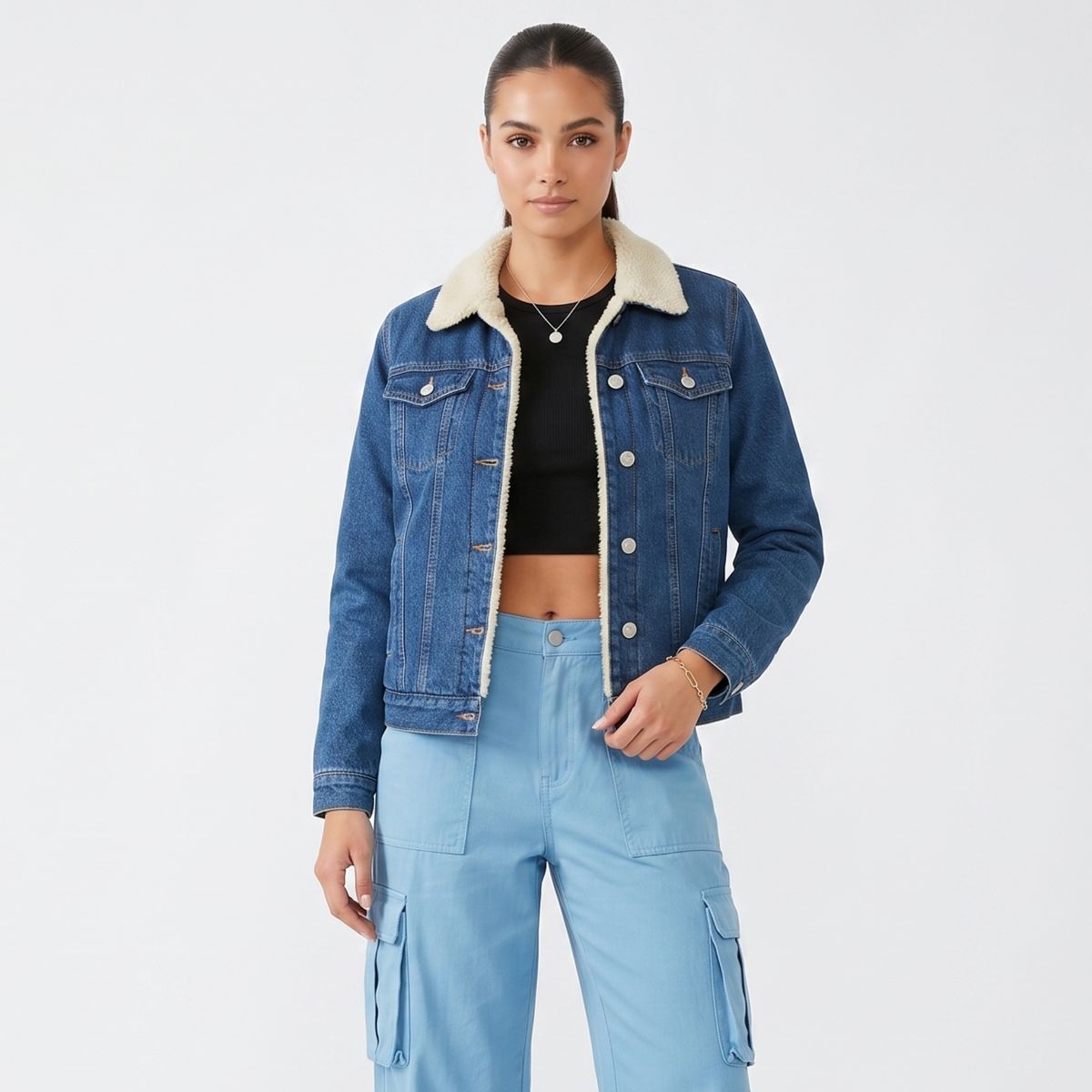 D'JOE - Chaqueta Mezclilla Jeans Chiporro Sherpa Mujer