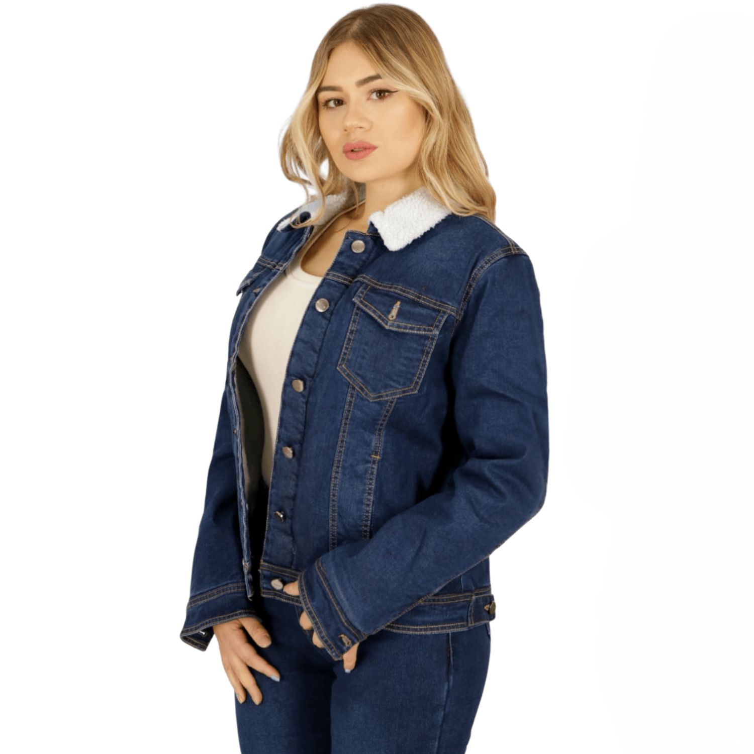 Mezclilla Larga Chaqueta De Mezclilla Mujer Azul Marino Chamarra