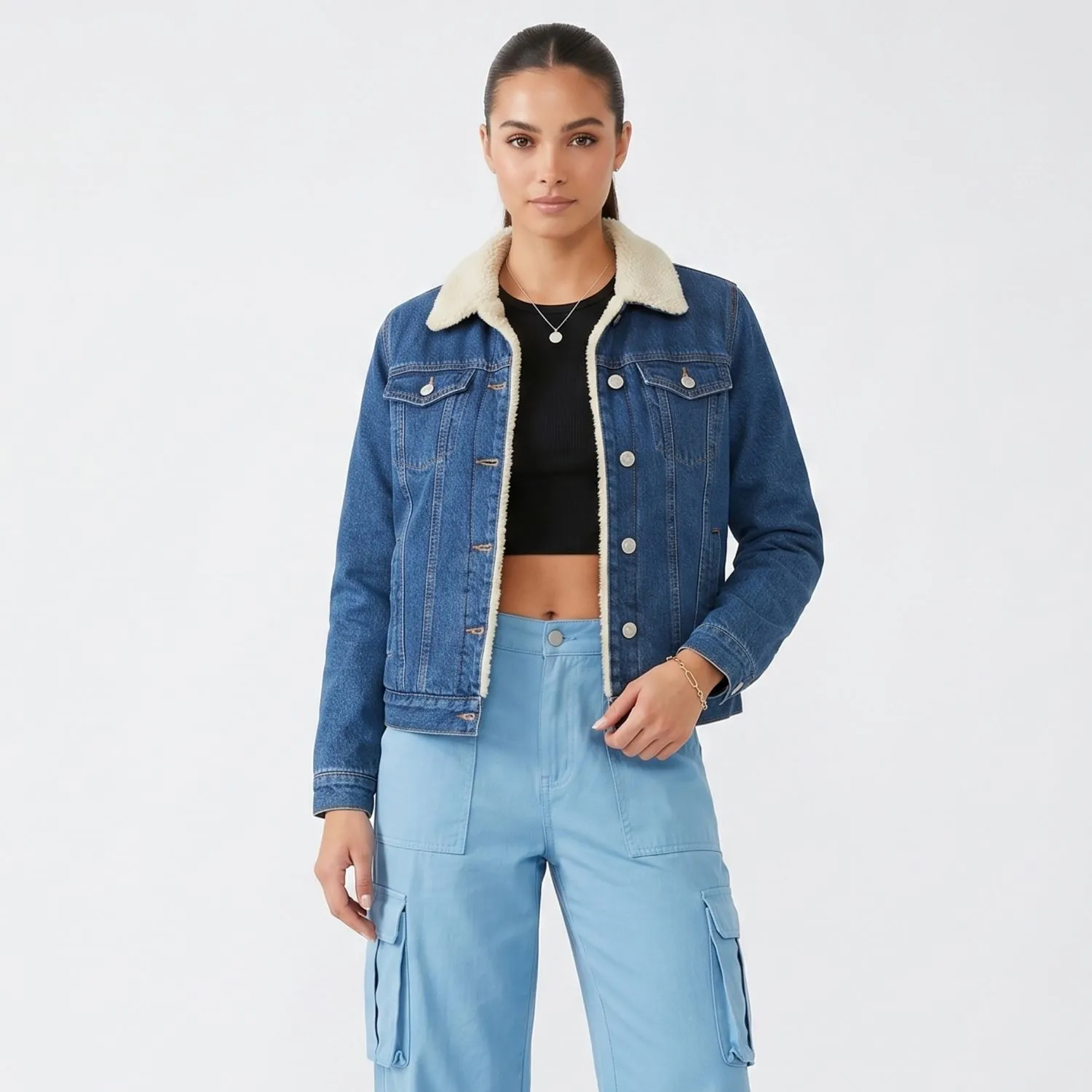 D'JOE Chaqueta Mezclilla Jeans Chiporro Sherpa Mujer | Falabella Chile