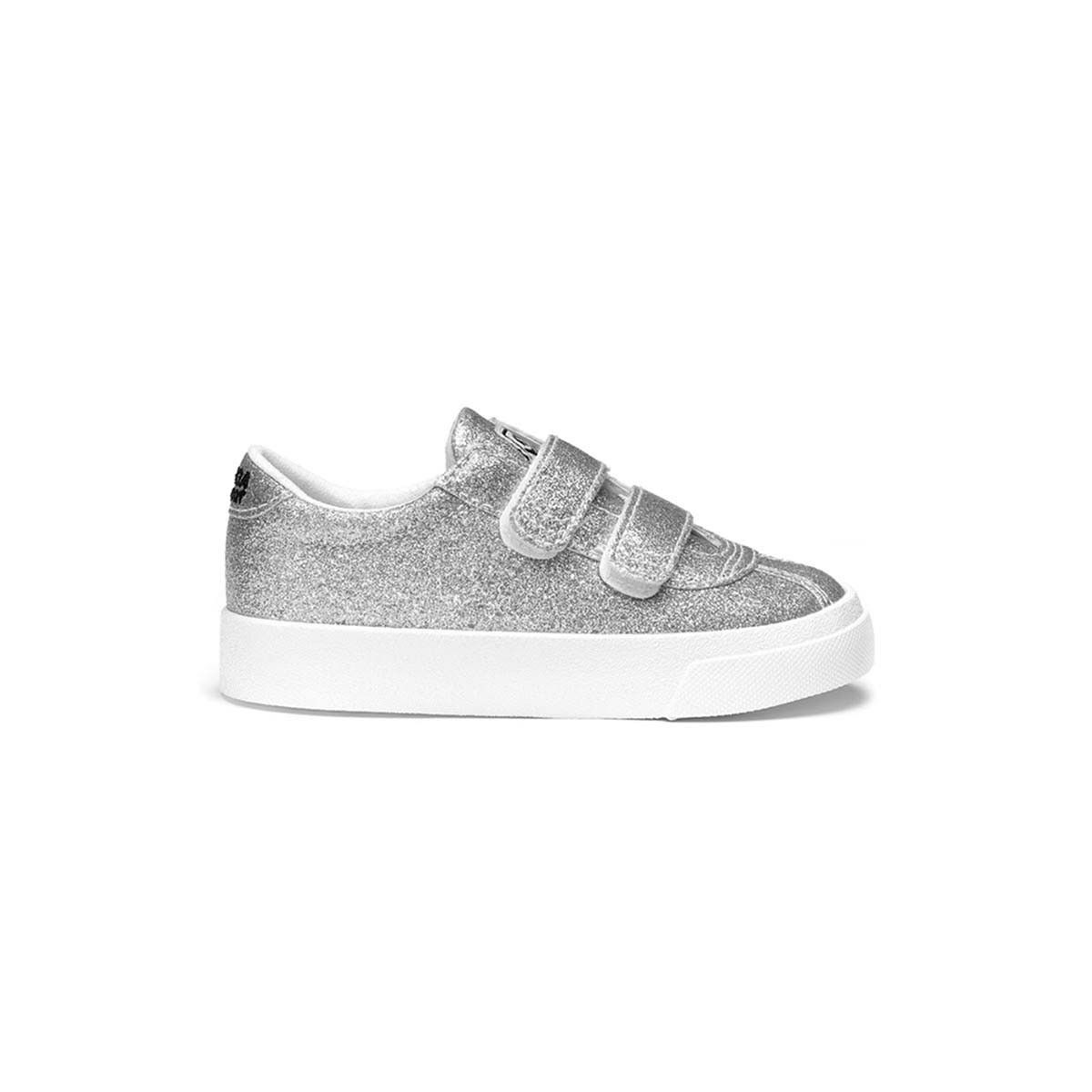 SUPERGA - Zapatilla 2843 Kids Club S Strap Glitter Grey Silver SUPERGA