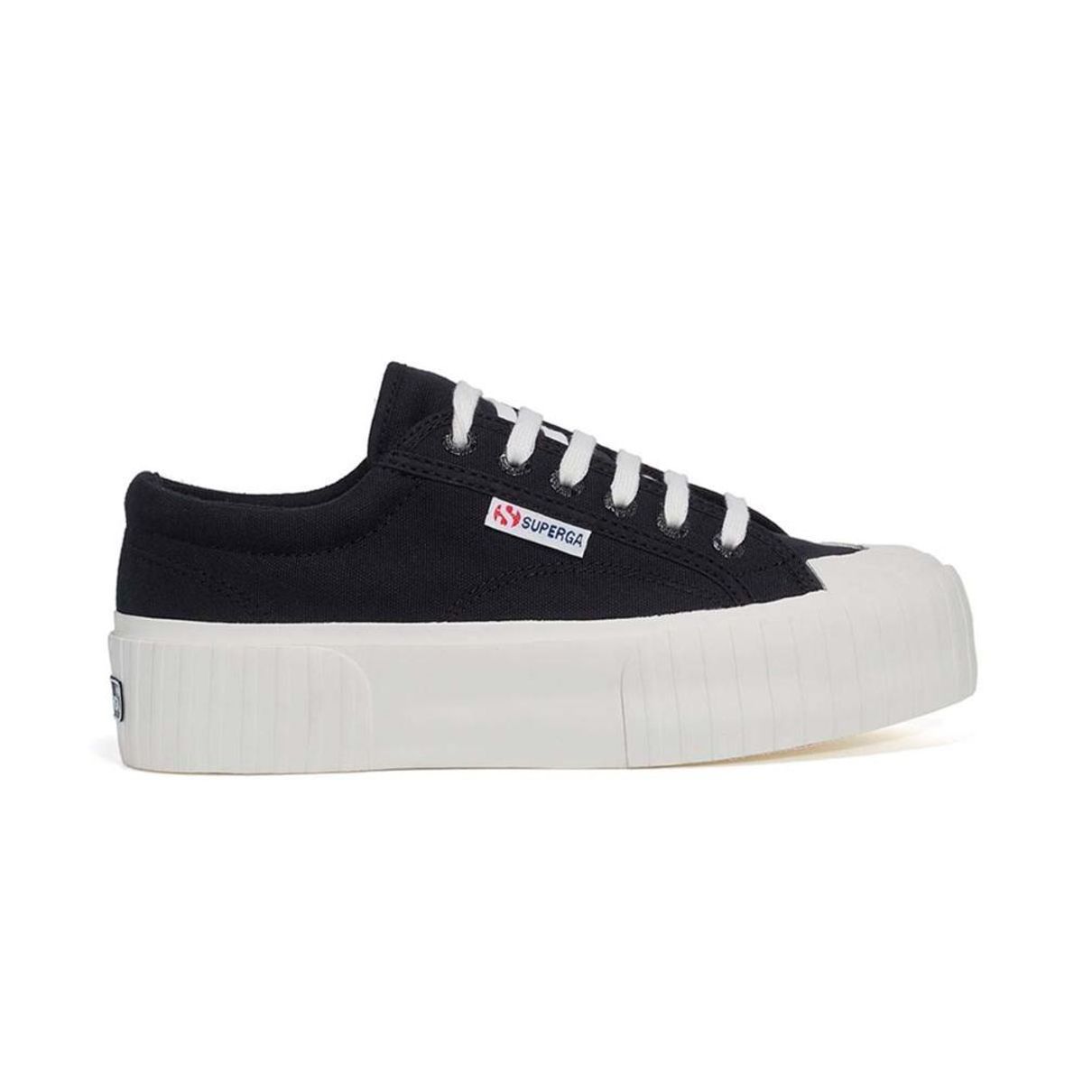 SUPERGA - Zapatilla 2631 Stripe Platform Black White - Negro