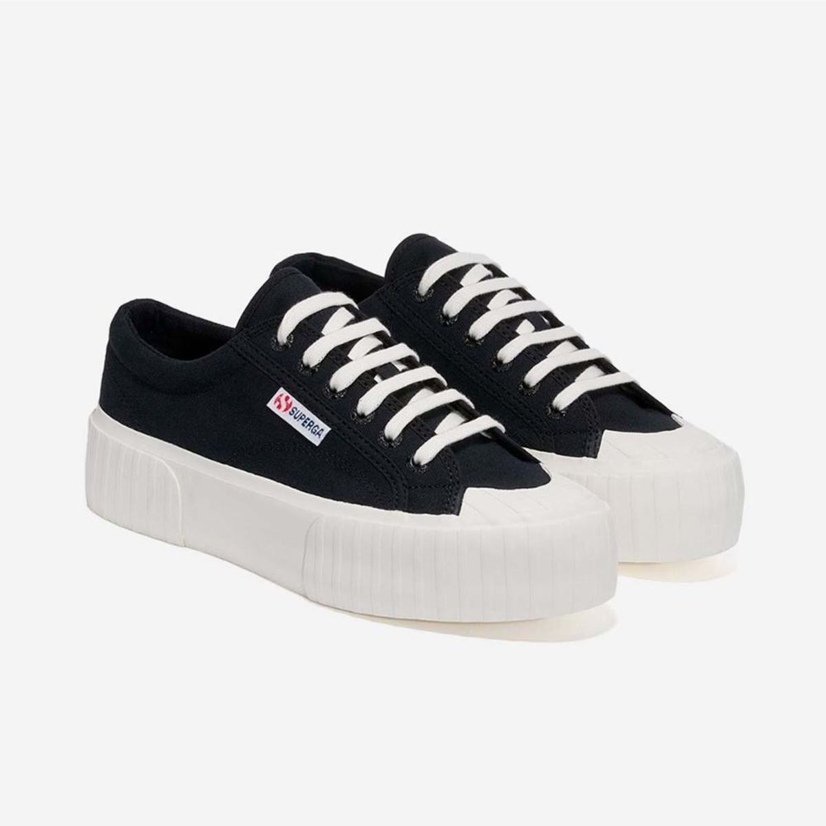 SUPERGA - Zapatilla 2631 Stripe Platform Black White - Negro