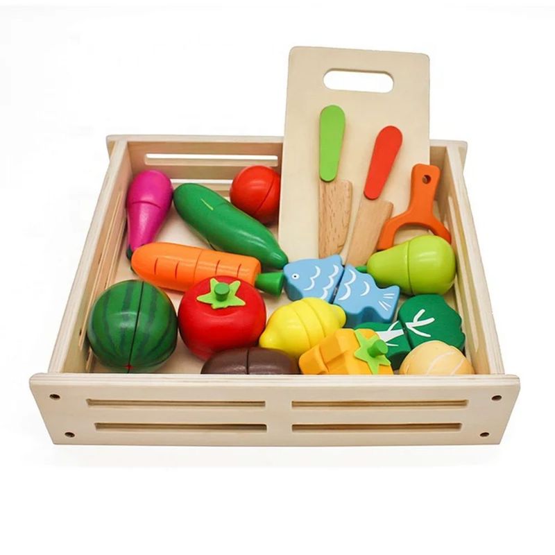 SPACEZAT - Caja de Frutas y Verduras de Madera Juguete Didáctico