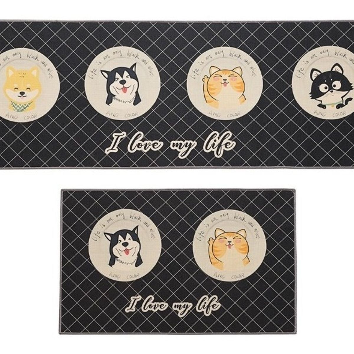 BJ HOGAR - Set 2 Alfombra Cocina Piso Antideslizante 2 Gatos y 2 Perros