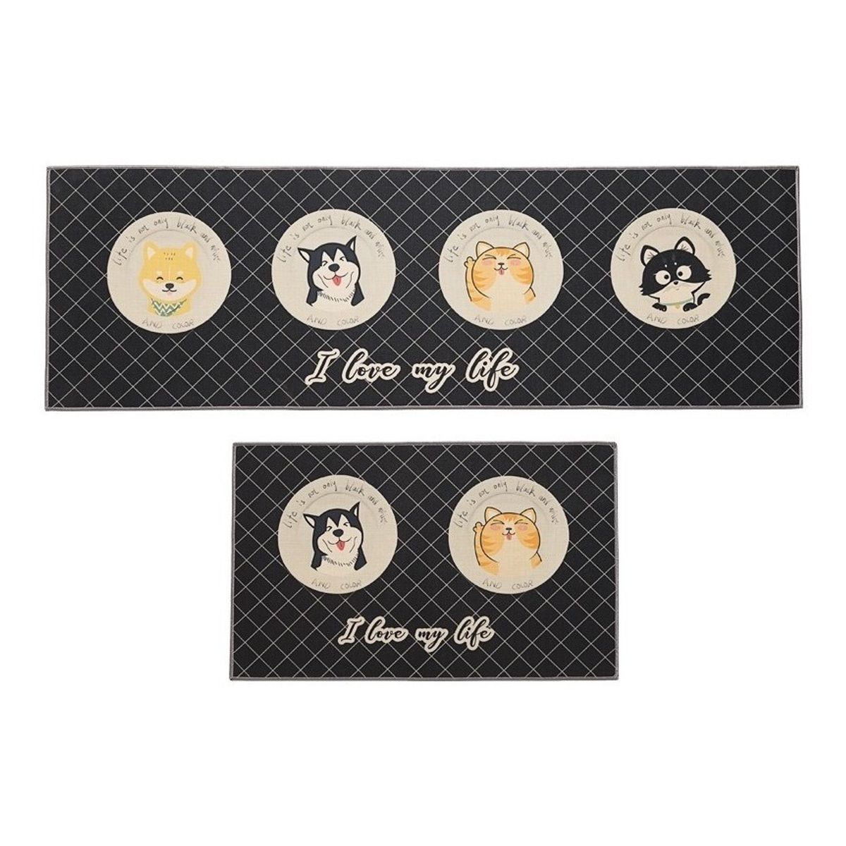 BJ HOGAR - Set 2 Alfombra Cocina Piso Antideslizante 2 Gatos y 2 Perros