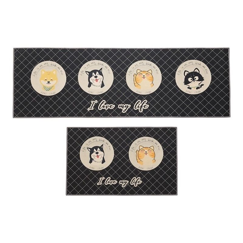 BJ HOGAR - Set 2 Alfombra Cocina Piso Antideslizante 2 Gatos y 2 Perros