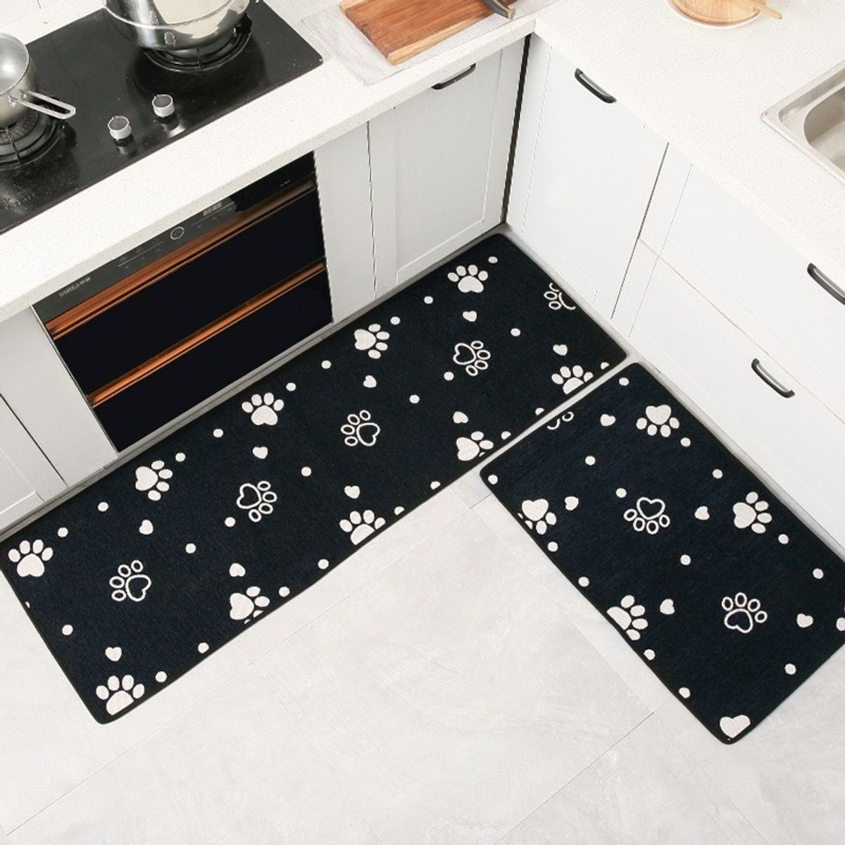 BJ HOGAR - Set 2 Alfombra Bajada Piso Antideslizante Patitas Negro