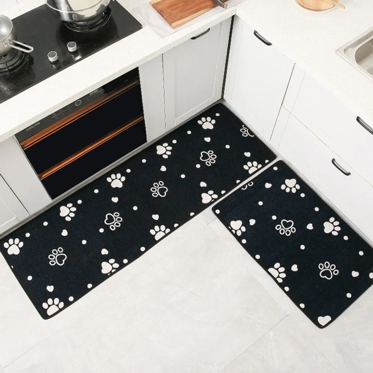 BJ HOGAR - Set 2 Alfombra Bajada Piso Antideslizante Patitas Negro