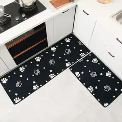 BJ HOGAR - Set 2 Alfombra Bajada Piso Antideslizante Patitas Negro