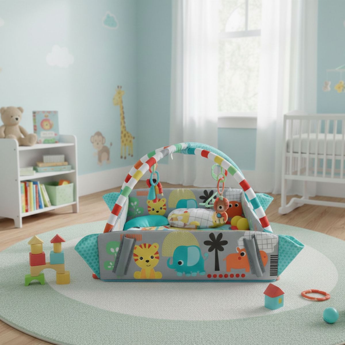 MON PETIT - Gimnasio Alfombra de Actividades Acolchada para Bebe 6 en 1