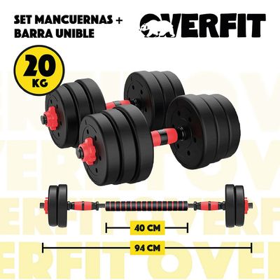 Imagen 2 del producto Set Mancuernas Y Barra Unibles 20kg Fitness Pesas Ajustables