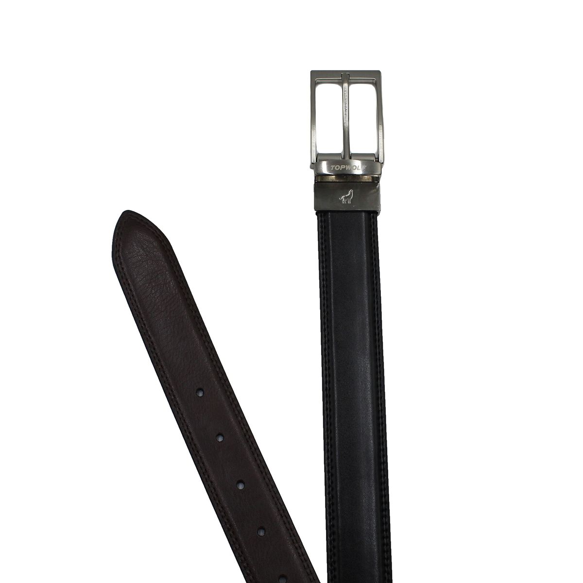 TOPWOLF - Cinturón Reversible Cuero Negro Café 35Cm Ref3