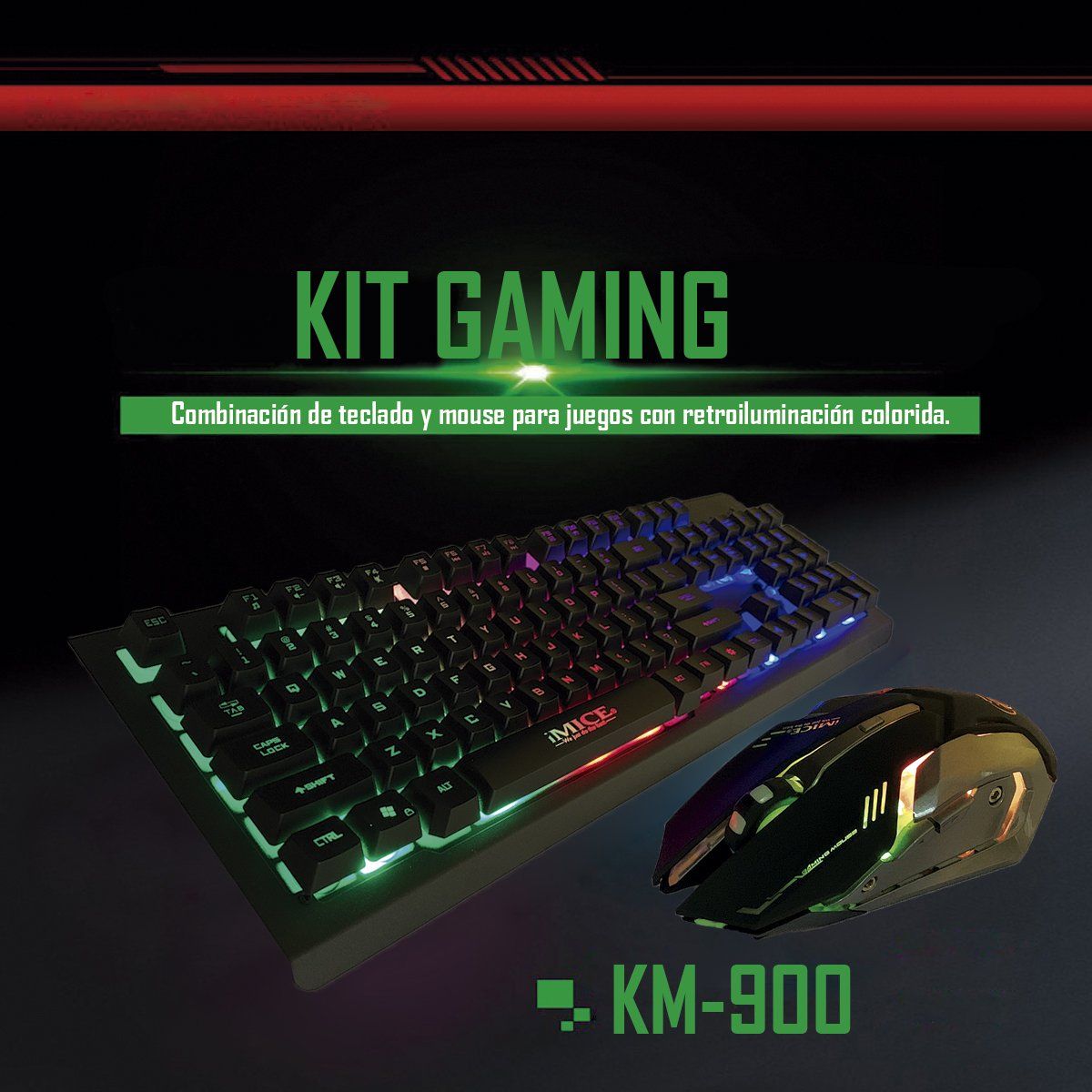 IMICE - Kit Gamer Premium Teclado + Mouse Gamer Imice Km-900 Rgb