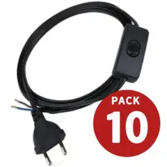 GENERICO - Pack 10 Cables Lampara Con Interruptor Y Enchufe Negro 1,5 M