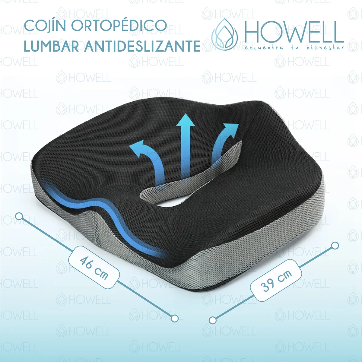 HOWELL - Cojín Ortopédico de Asiento Lumbar Howell Antideslizante