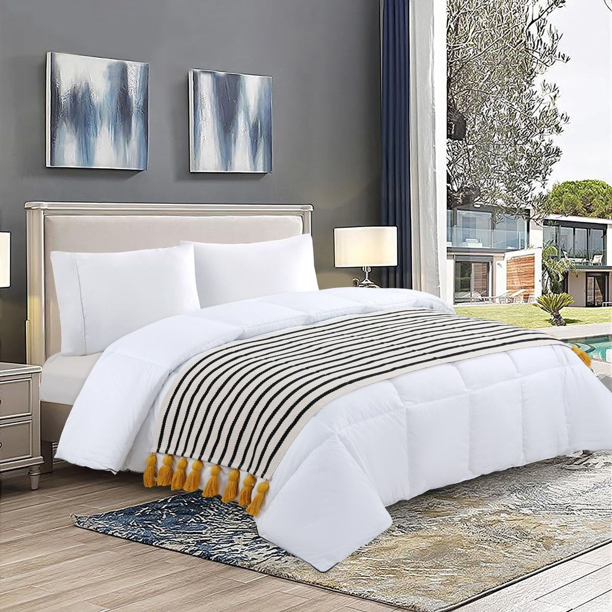 GENERICO - Piecera de Algodón-Lino Flecos Amarillo 70x210cm King