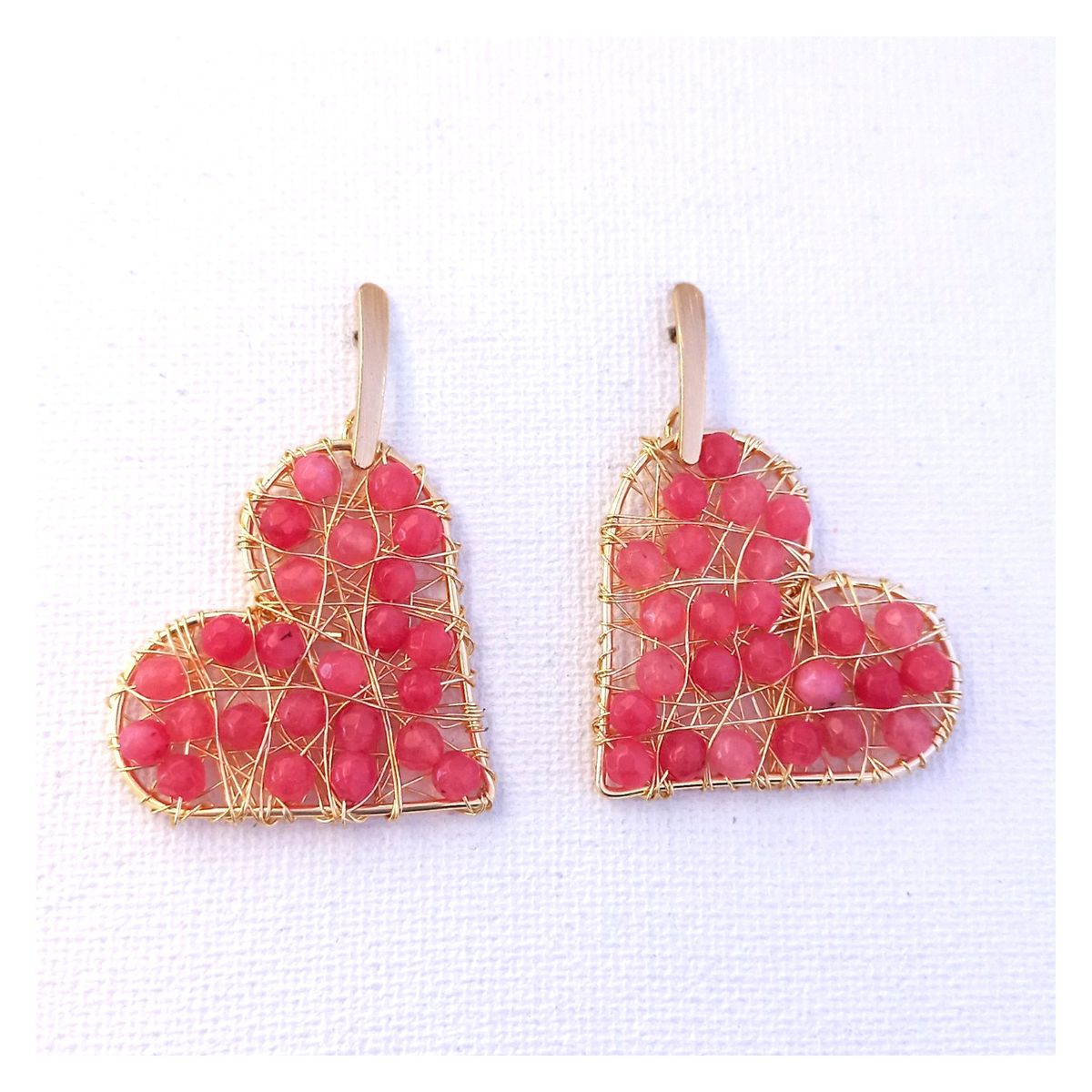 LILY JOYAS - Aros Crazones Agatas Rosa