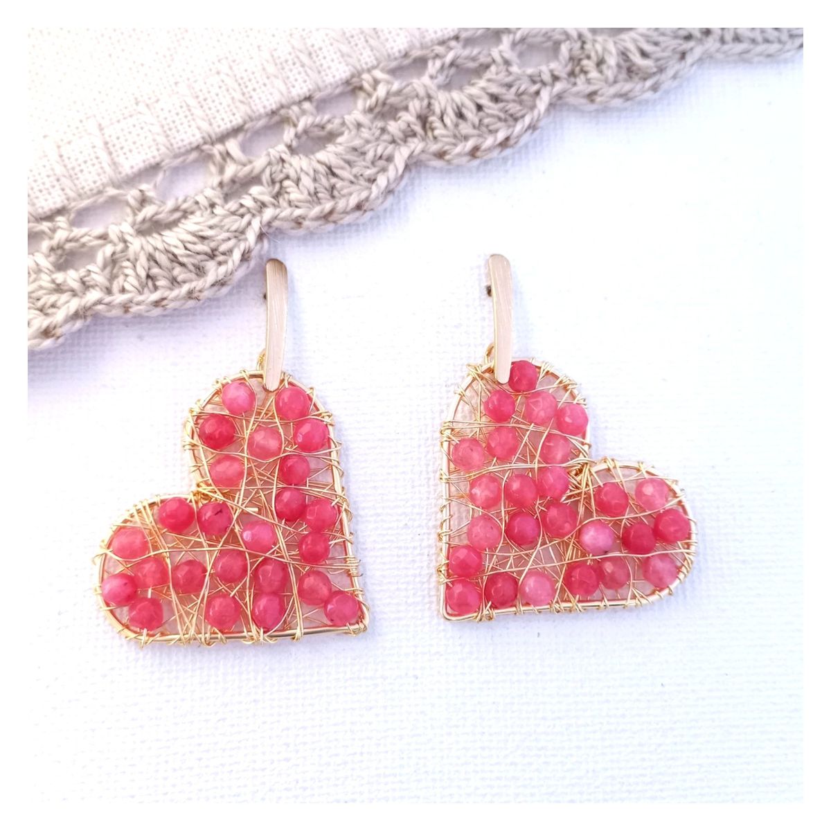 LILY JOYAS - Aros Crazones Agatas Rosa