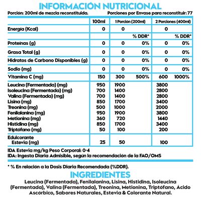 Imagen 2 del producto AMINOACIDOS Y BCAAS ESENCIALES 1 KG 77 SV PIÑA COLADA -