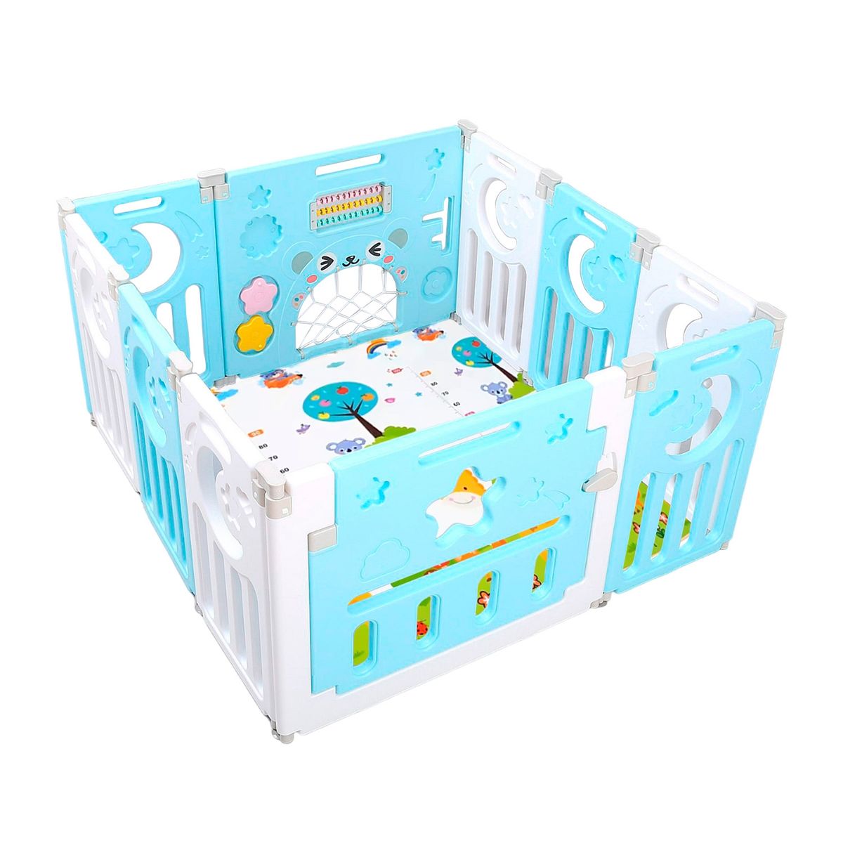 MON PETIT - Corral de Seguridad Bebe Multiformas 8 + 2 Plegable Celeste
