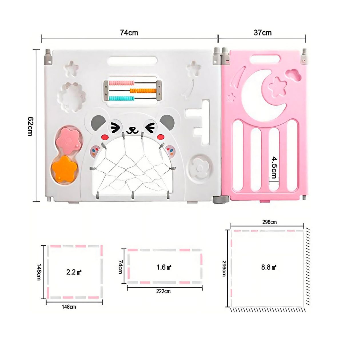 GENERICO - Corral de Seguridad Bebe Multiformas 8 + 2 Plegable Rosado