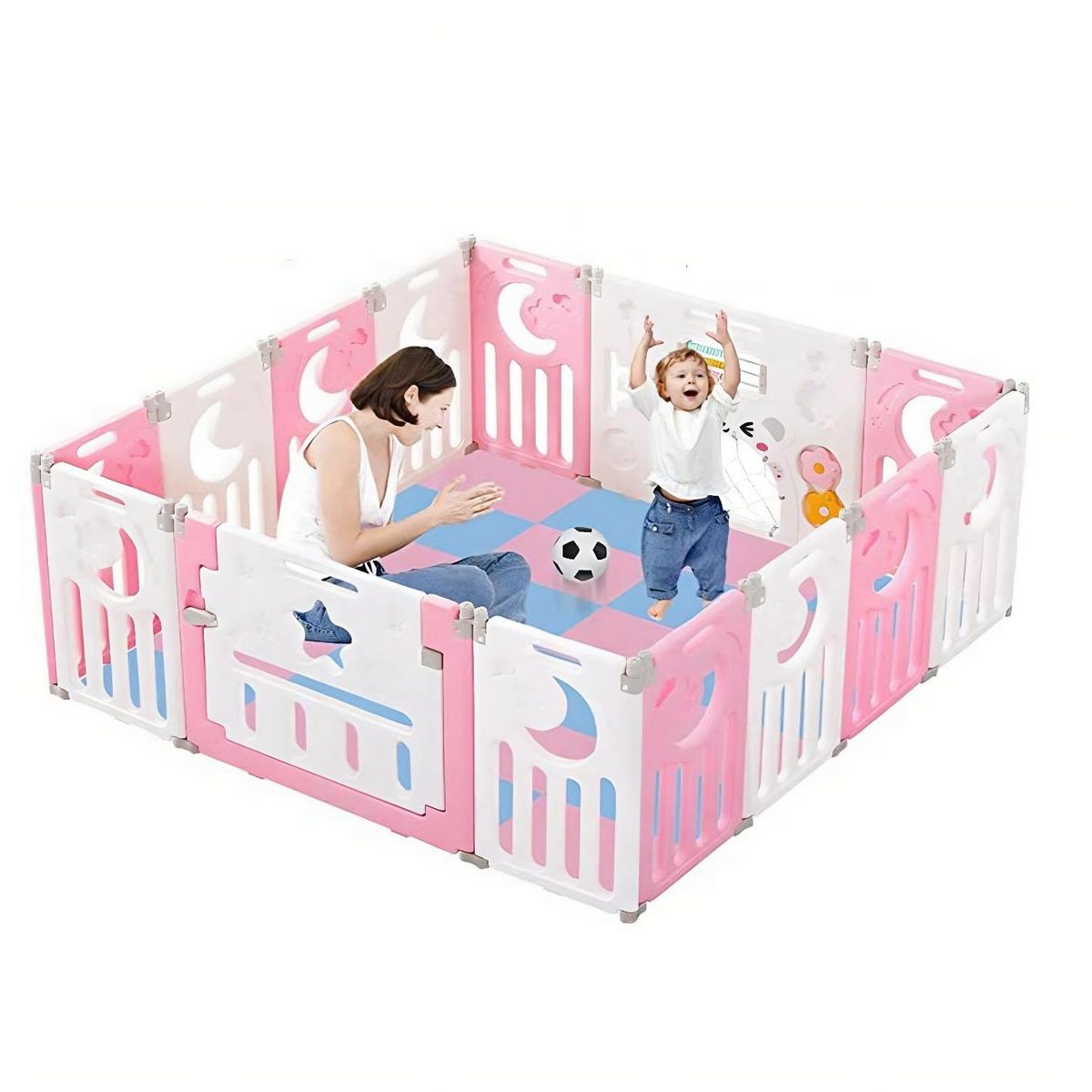 GENERICO - Corral de Seguridad Bebe Multiformas 14+2 Plegable  Alfombra