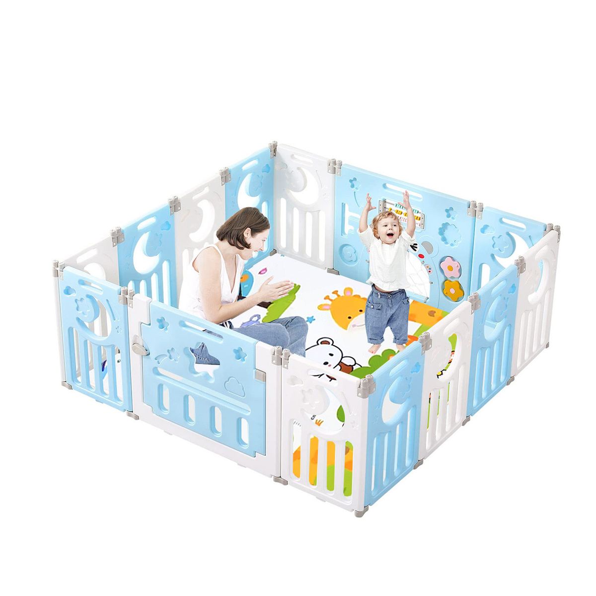 MON PETIT - Corral de Seguridad Bebe Multiforma 12 + 2 Plegable Alfombra
