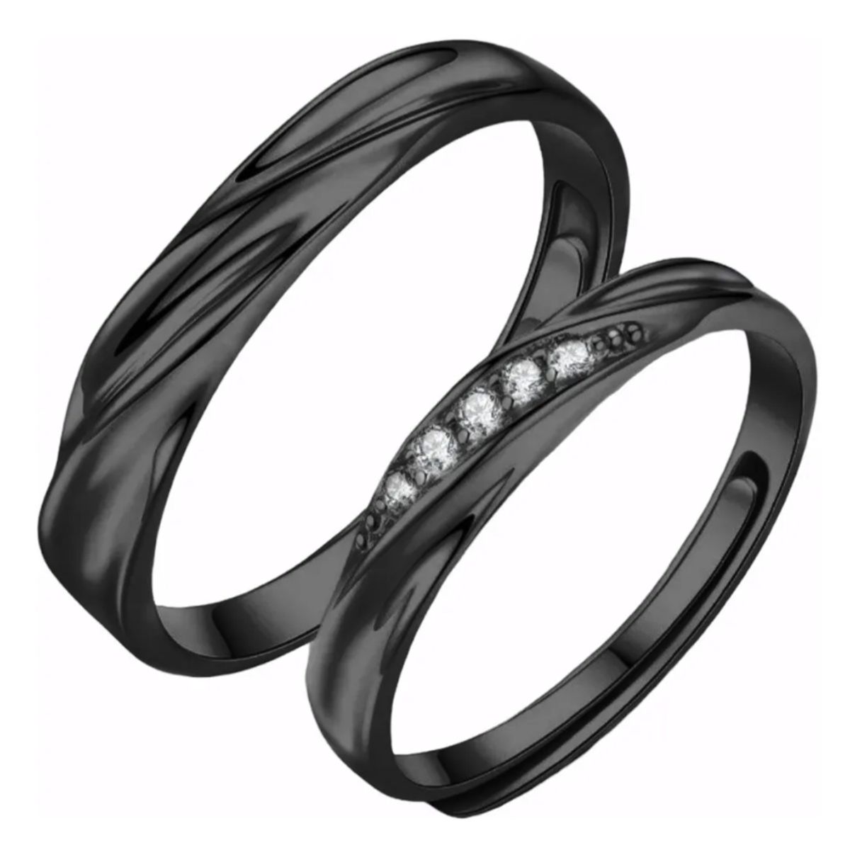 GENERICO - Anillos parejas ajustables amor ilusiones plata 925 negro black