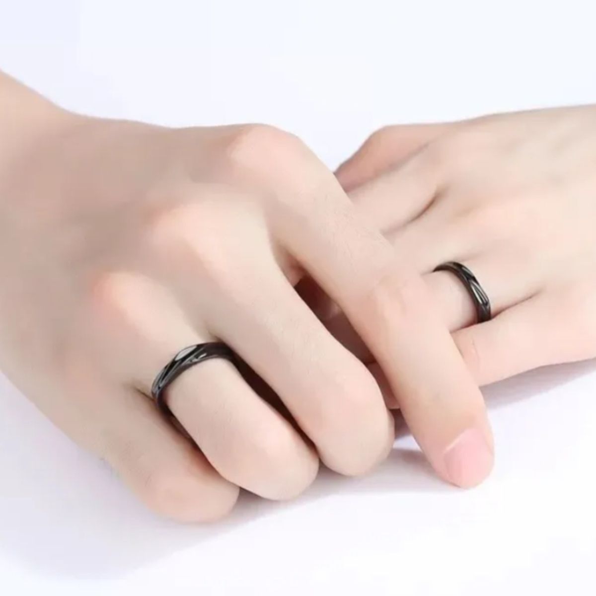 GENERICO - Anillos parejas ajustables amor ilusiones plata 925 negro black