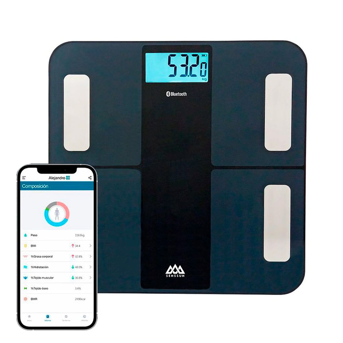 TOPMEDIC - Balanza Pesa Digital Inteligente con Bioimpedancia iOS y Android