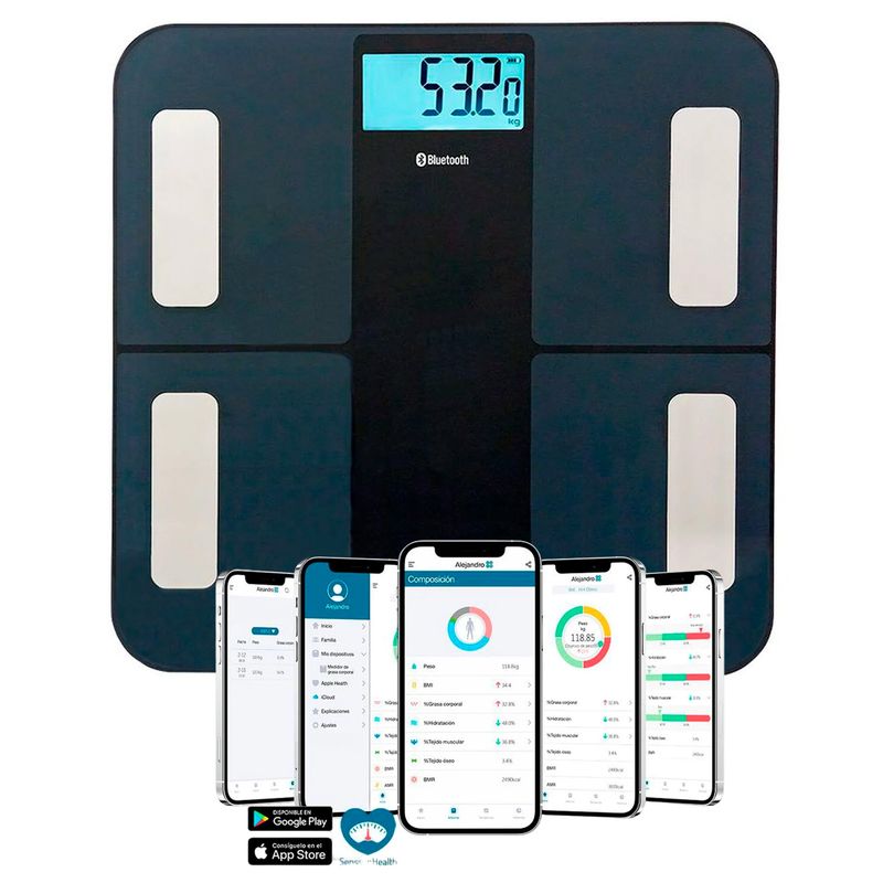 TOPMEDIC - Balanza Pesa Digital Inteligente con Bioimpedancia iOS y Android
