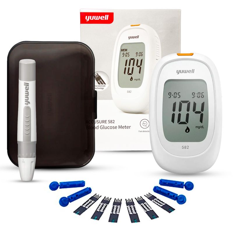 YUWELL - Glucómetro Yuwell 582 Medidor Glucosa Glicemia 50 Cintas 50 Lancetas