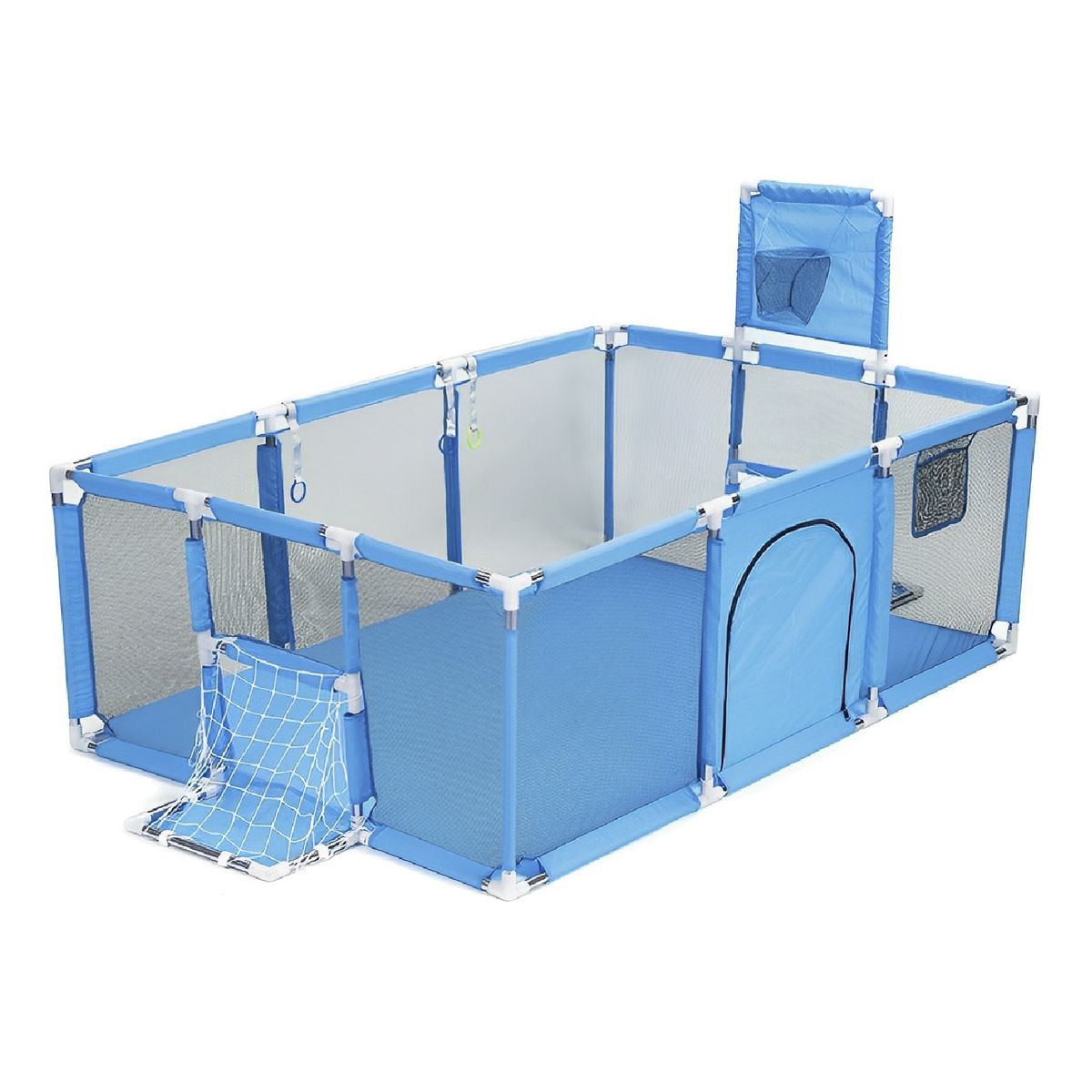 MON PETIT - Corral de Seguridad Bebe 180 Cm. Con Aro y Arco + 50 Pelotitas Celeste