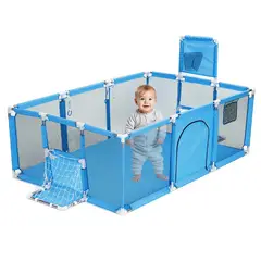 GENERICO - Corral de Seguridad Bebe 180 Cm. Con Aro y Arco + 50 Pelotitas Celeste