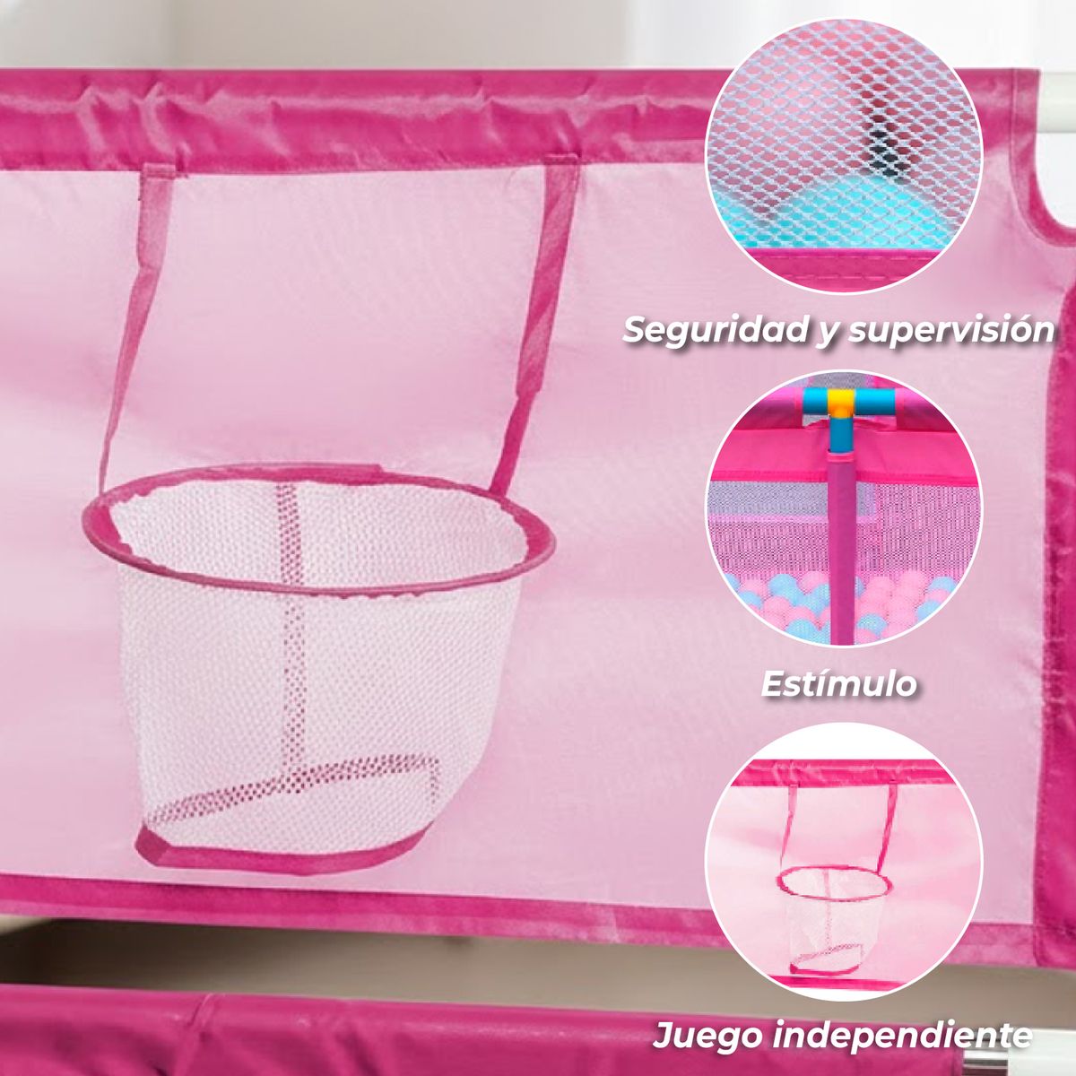 MON PETIT - Corral de Seguridad Bebe 180 Cm. Con Aro y Arco  Rosado