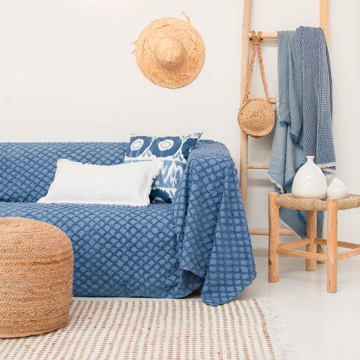 CALMA HOUSE - Funda Cojin Algodon Panal 30x60 Blanco Calma House